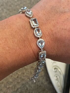 Aquamarine Topaz Sterling Silver Tennis Bracelet 925